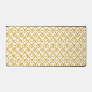 Gold Yellow And White Art Deco Pattern Desk Mat