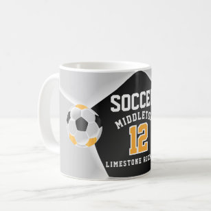 Gold Yellow, Black and White ⚽ Soccer Sport Coffee Mug