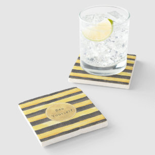 Gold Yellow Black Bee Stripes Stone Coaster
