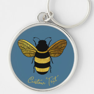 GOLD YELLOW BLACK BUMBLEBEE CALLIGRAPHY TEXT BEE  KEY RING