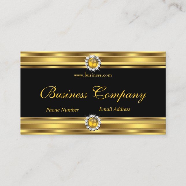 Gold Yellow Black Diamond Jewel Elegant Classy Business Card (Front)