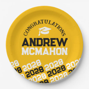 Gold Yellow & Black Half Repeat Grad Personalised Paper Plate