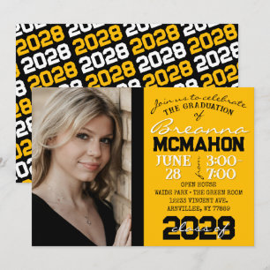 Gold Yellow & Black Modern Graduation Photo Invitation