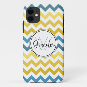 Gold Yellow & Blues Chevron Monogram iPhone 5 case