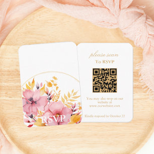 Gold Yellow Boho Floral RSVP with QR Code  Enclosure Card