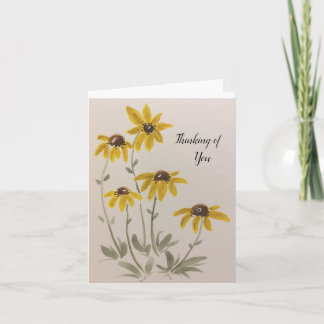 Gold yellow brown daisies green leaves - blank card