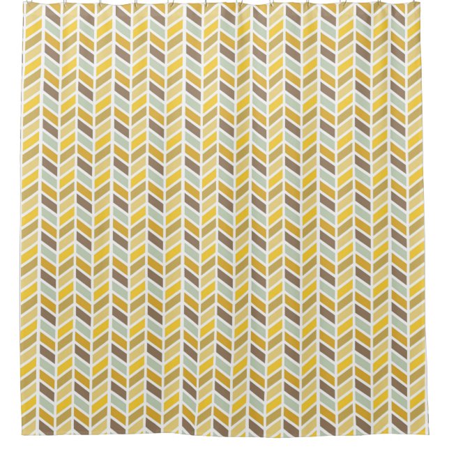 Gold, Yellow, Brown Herringbone Pattern Design Shower Curtain (Front)