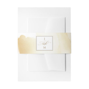 Gold Yellow Brush Strokes Wedding Monogram Invitation Belly Band