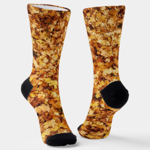 Gold yellow fall autumn maple leaves socks