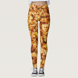 Gold yellow fall maple leaves leggings