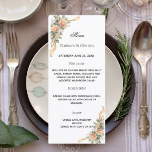 Gold yellow florals ribbon dinner menu