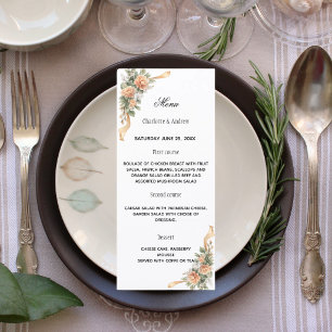 Gold yellow florals ribbon dinner wedding menu