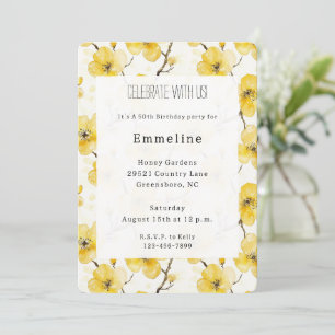 Gold Yellow Flowers Birthday Invitation