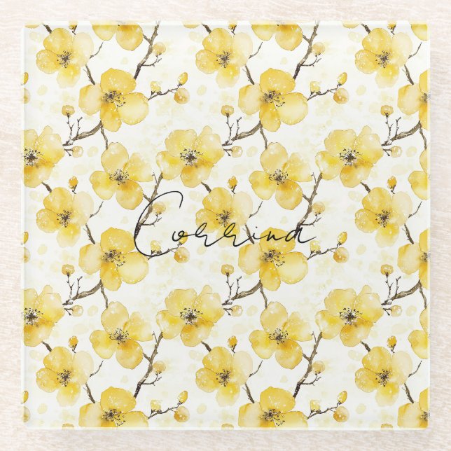 Gold Yellow Flowers  Glass Coaster (Front)