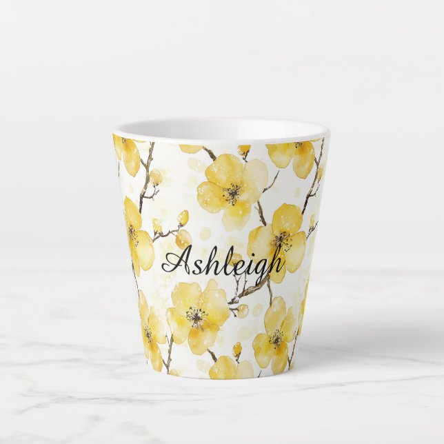 Gold Yellow Flowers Latte Mug (Front)