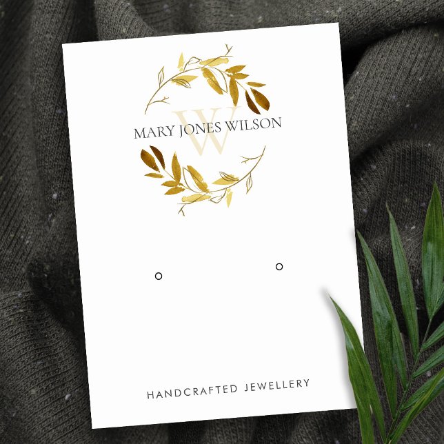 GOLD YELLOW FOLIAGE MONOGRAM EARRING DISPLAY LOGO BUSINESS CARD (Creator Uploaded)