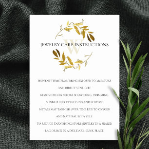 GOLD YELLOW FOLIAGE MONOGRAM JEWELRY CARE CARD