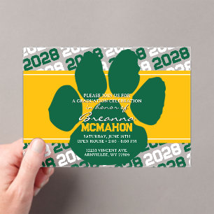 Gold Yellow & Green Graduation Pawprint Frosted Acrylic Invitations