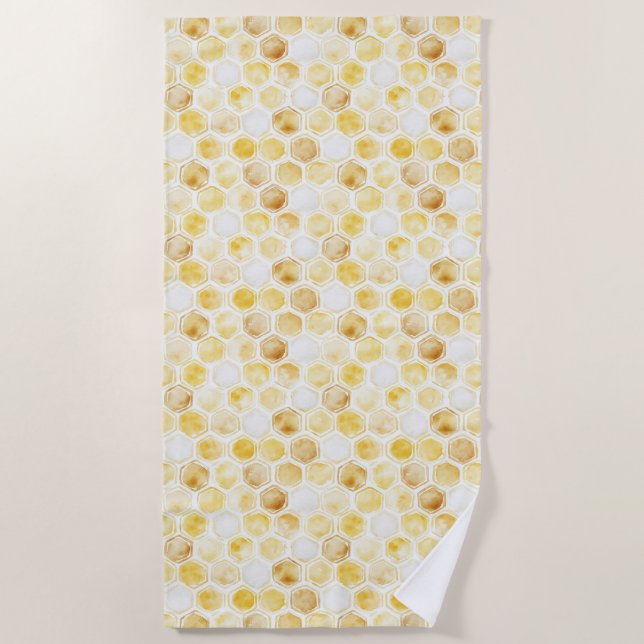 Gold Yellow Honeycomb   Beach Towel (Front)