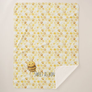 Gold Yellow Honeycomb Sweet Cute Honey Bee Sherpa Blanket