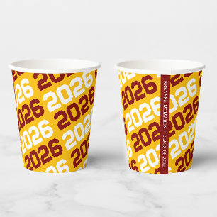 Gold Yellow & Maroon Class Year Graduation Paper Cups
