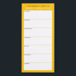 Gold Yellow Minimalist Simple Family Meal Planning Magnetic Notepad<br><div class="desc">Write your dinners on this magnetic note pad for an easy way to plan out the week's meals and stick it up on your fridge, pantry door or command centre. The simple, modern layout in cheery golden yellow, black and white with sans serif fonts will appeal to every visually organised...</div>