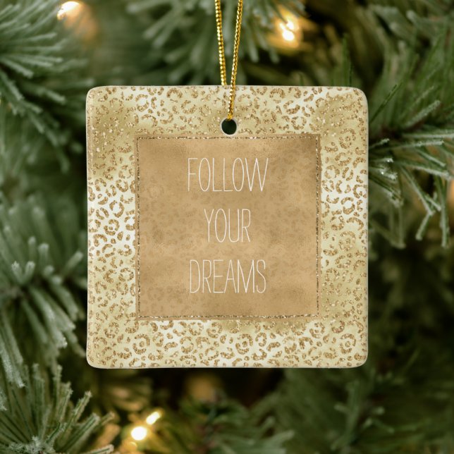 Gold Yellow Ombre Glitter Leopard      Ceramic Ornament (Tree)