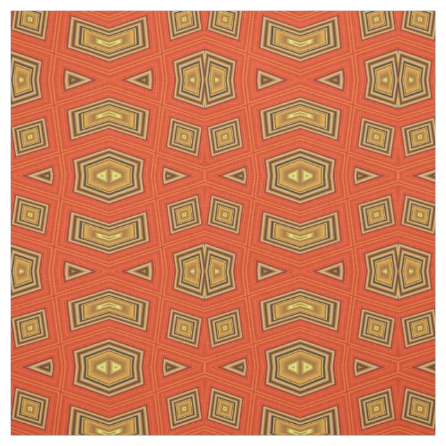 Gold Yellow Red Diamond Print Pattern Fabric (Swatch)