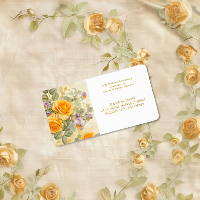 Gold Yellow Roses 50th Wedding Anniversary Label (Gold Yellow Roses 50th Wedding Anniversary Return Address Label)