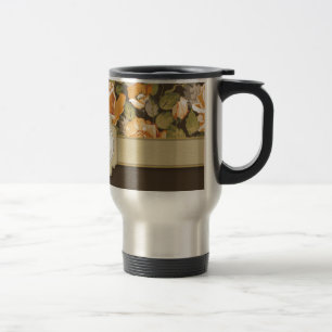 Gold Yellow Roses on Brown with Monogram Travel Mug