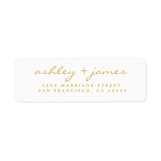 Gold Yellow Script Wedding Return Address Label (Front)
