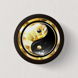 Gold Yin Yang on black 3 Cm Round Badge