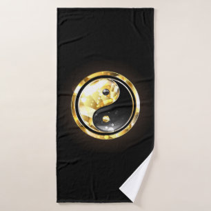 Gold Yin Yang on black Bath Towel