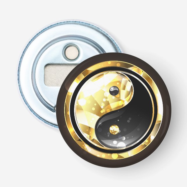 Gold Yin Yang on black Bottle Opener (Front)