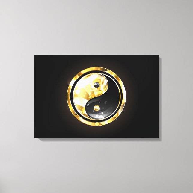 Gold Yin Yang on black Canvas Print (Front)