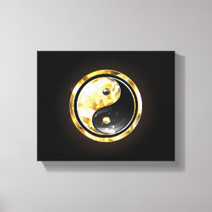Gold Yin Yang on black Canvas Print