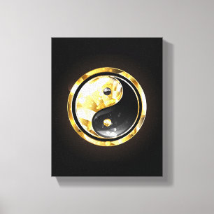 Gold Yin Yang on black Canvas Print