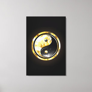 Gold Yin Yang on black Canvas Print