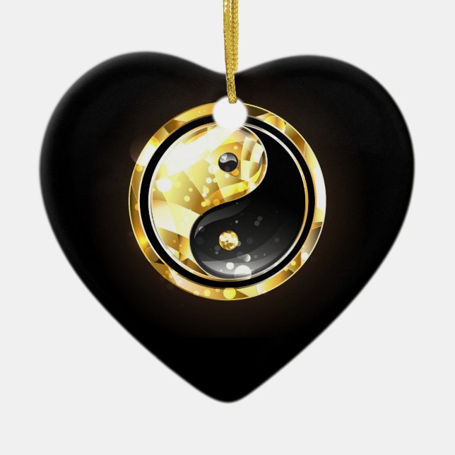 Gold Yin Yang on black Ceramic Tree Decoration (Front)