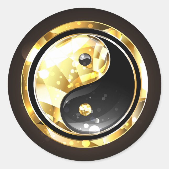 Gold Yin Yang on black Classic Round Sticker (Front)