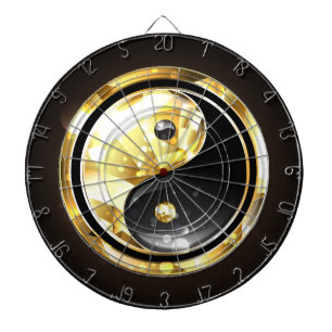Gold Yin Yang on black Dartboard