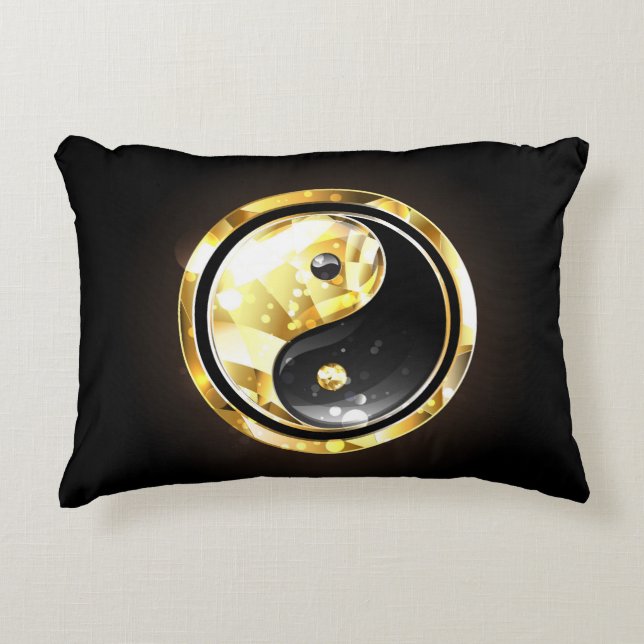 Gold Yin Yang on black Decorative Cushion (Front)