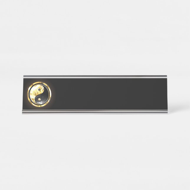 Gold Yin Yang on black Desk Name Plate (Front)