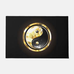 Gold Yin Yang on black Doormat