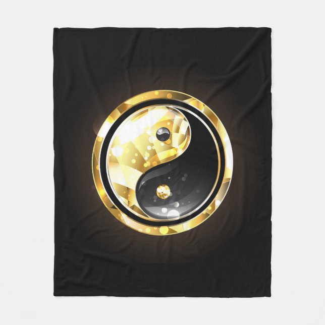 Gold Yin Yang on black Fleece Blanket (Front)