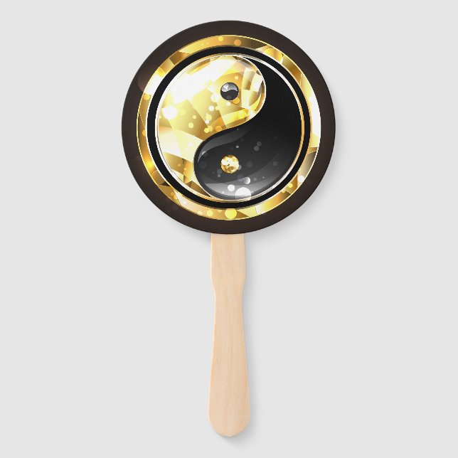 Gold Yin Yang on black Hand Fan (Front)