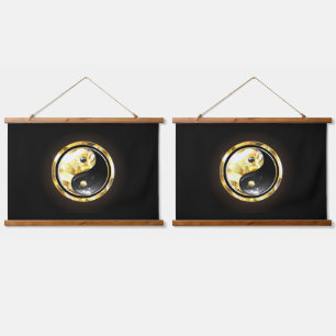 Gold Yin Yang on black Hanging Tapestry