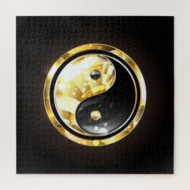 Gold Yin Yang on black Jigsaw Puzzle (Vertical)