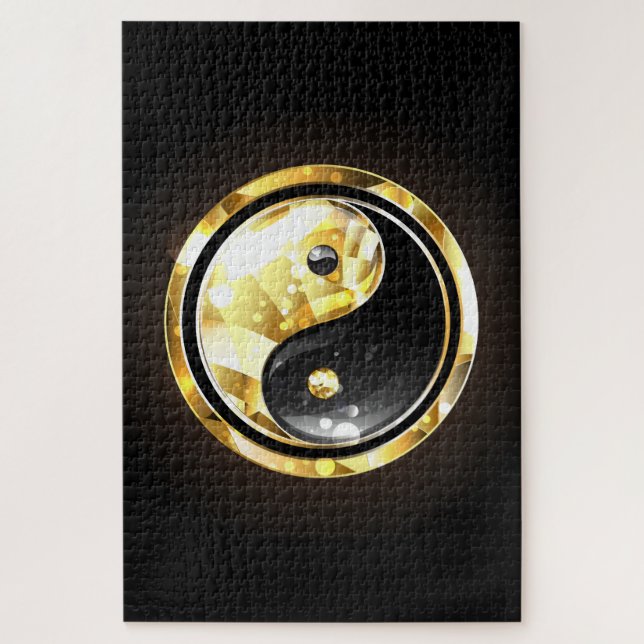 Gold Yin Yang on black Jigsaw Puzzle (Vertical)
