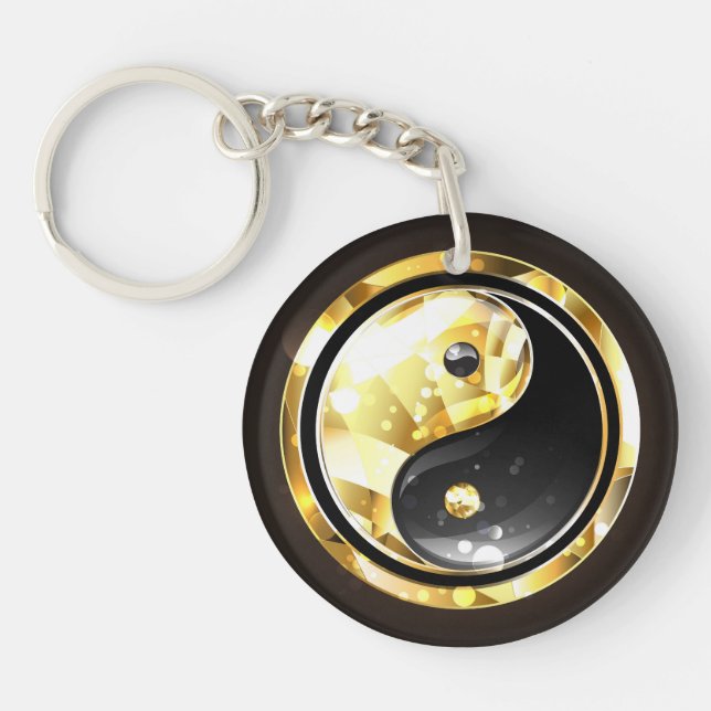 Gold Yin Yang on black Key Ring (Front)